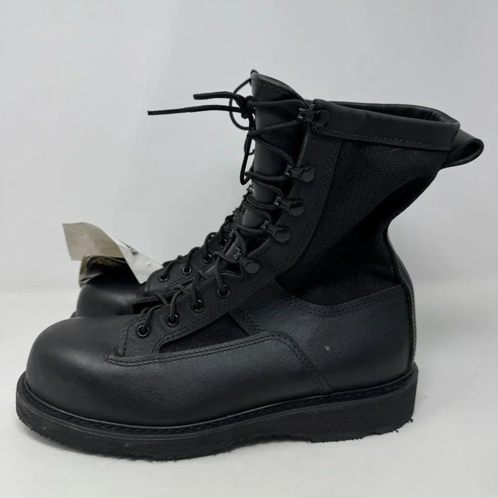 Vintage 2012 Bates Army Navy Black Leather Safety Boots E21508A Men's Size 9.5 R